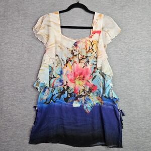Sienna Rose Boho Blouse Women's Sz S Sheer Ruffle Floral Multicolor Top